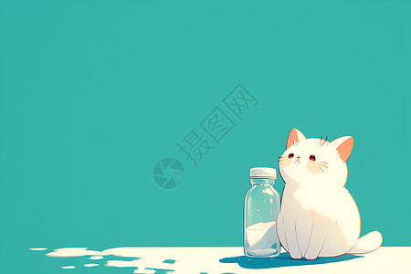 白猫与奶瓶图片