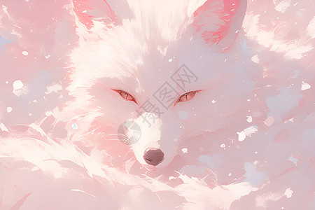 粉色迷雾中的白狐图片