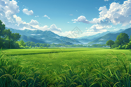 宁静夏日的稻田美景图片