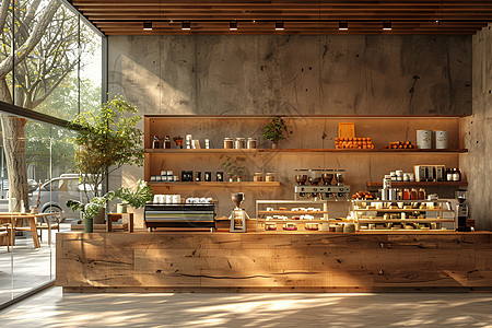 木质装饰的咖啡厅图片