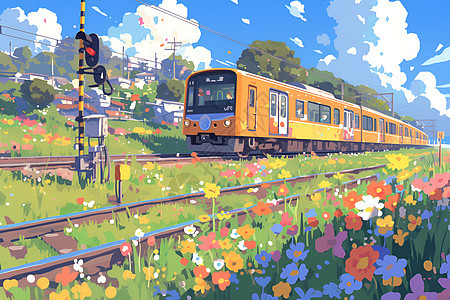 火车驶过花田图片