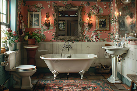复古浴室的装饰背景