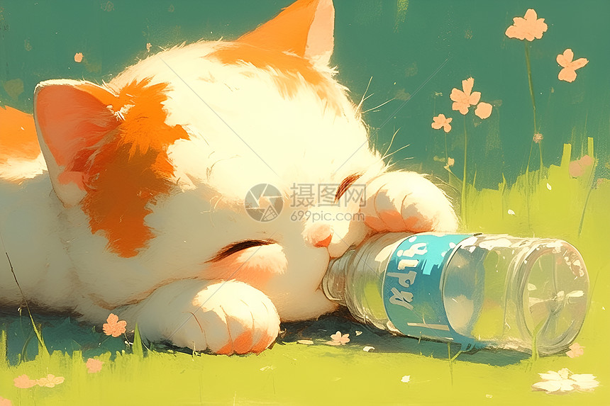慵懒小猫与水瓶图片