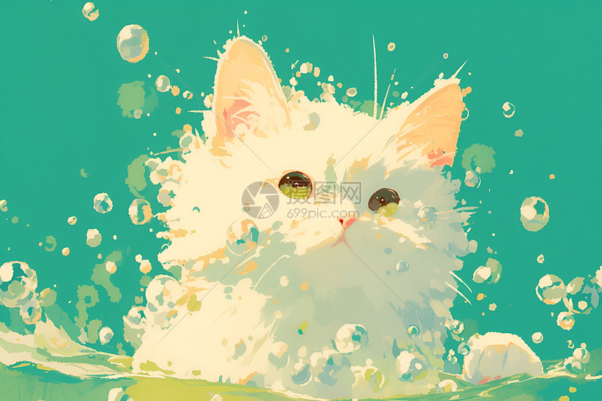 水中的白猫图片