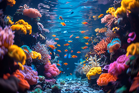 海底珊瑚水下的珊瑚和鱼类背景