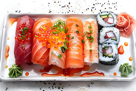美味寿司三文鱼和寿司背景