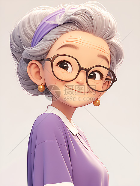 穿着紫色运动上衣的老奶奶图片
