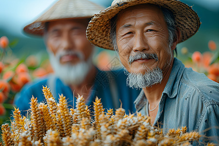 戴着草帽的农民图片