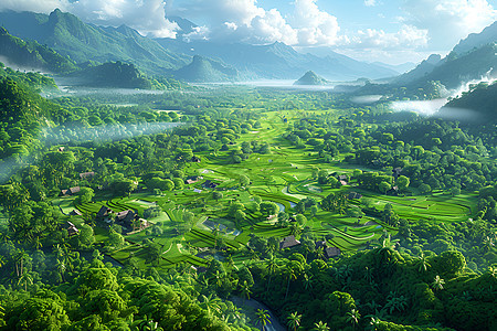 高空视角下的稻田美景图片