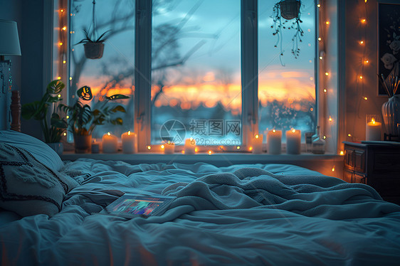 温馨卧室的大床图片