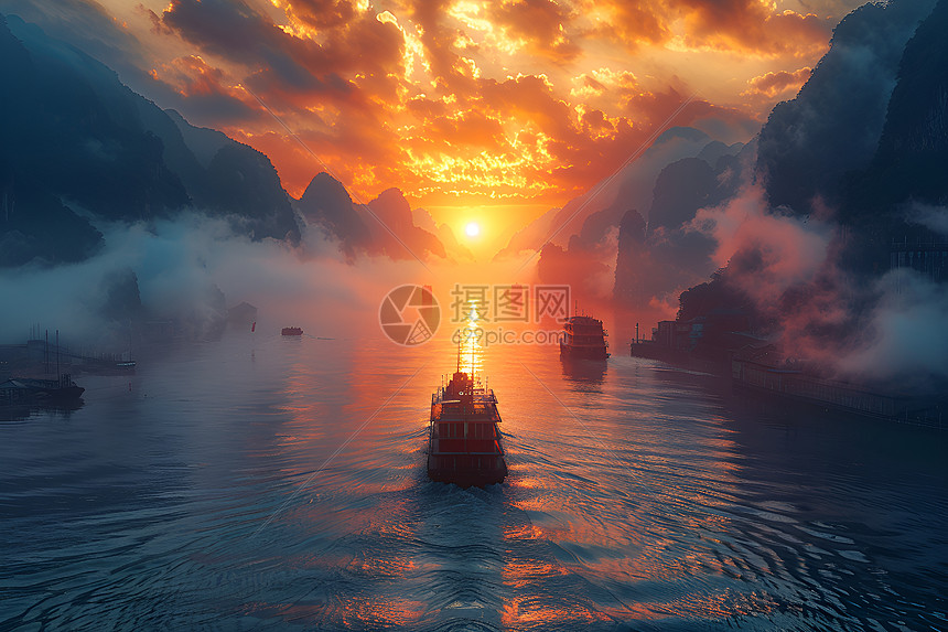 长江三峡行驶的船只图片