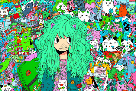 绿色头发的女孩图片