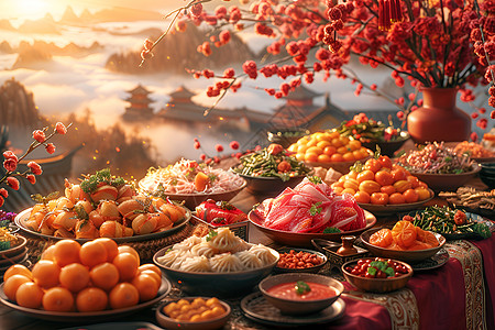 喜庆中国新年菜肴盛宴图片