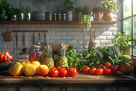 厨房食材厨房的新鲜蔬菜背景