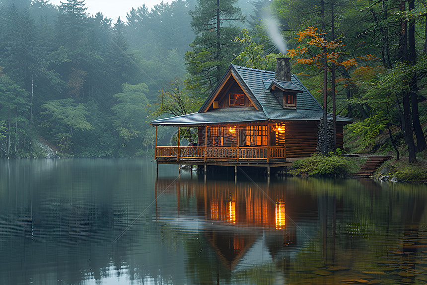 湖边小屋图片