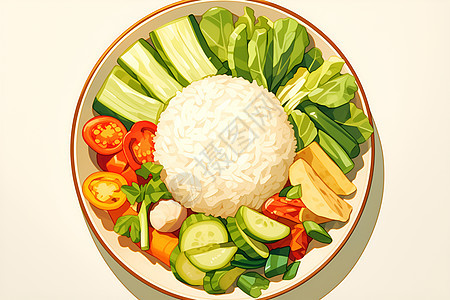 新鲜的蔬菜和米饭图片
