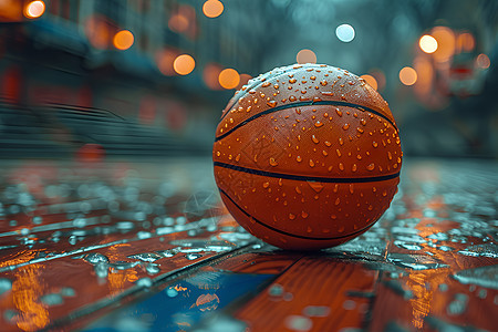 球场地面的篮球图片