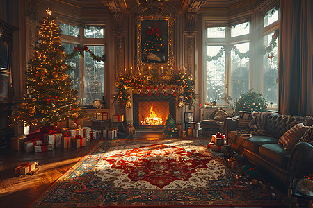 圣诞节装饰的客厅背景图片