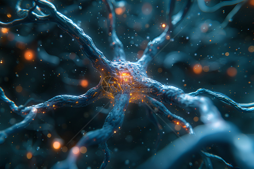 一个蓝色的神经细胞图片