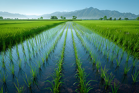 一片绿色的水稻图片