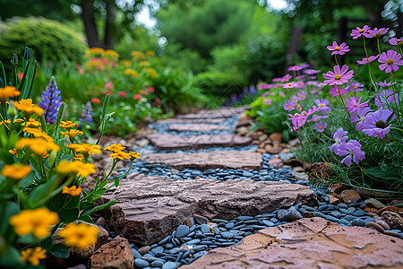 美丽的花园砖路ps素材高清图片