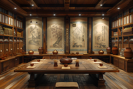 中式古典室内古典中医诊所背景