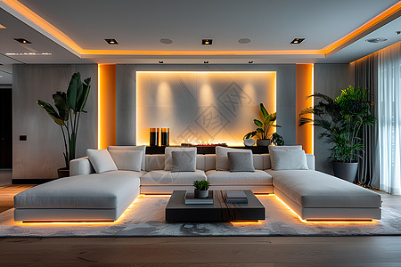 家具制作现代客厅的灯光背景