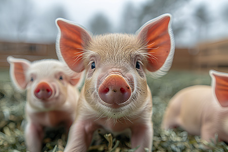 可爱的三只小猪在草地上图片