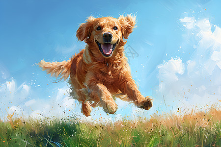金毛幼犬快乐翻滚的金毛猎犬插画