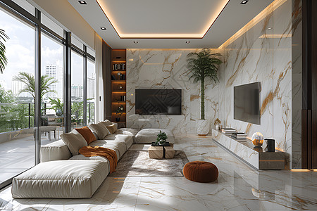 现代简洁客厅里的沙发高清图片