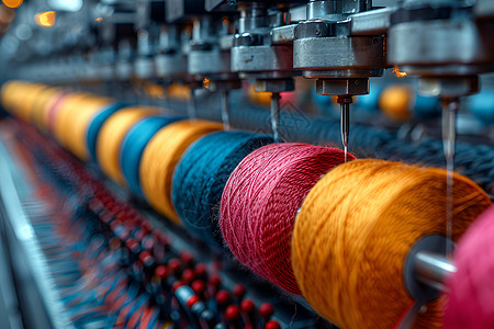纺织厂房五彩斑斓的纺织机器背景