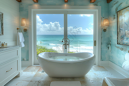 海滨别墅里的豪华浴缸图片