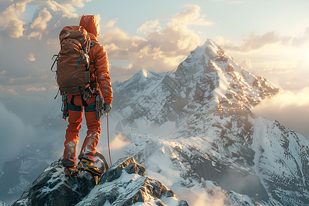 雪山上的登山者图片