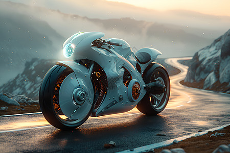 山路上的氢动力摩托车图片