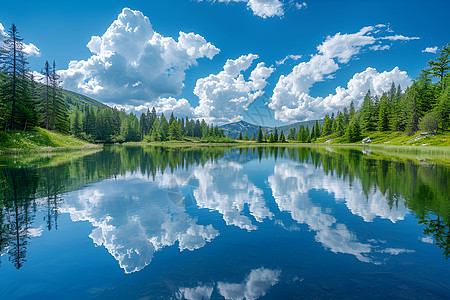 湖泊倒映天空美景图片