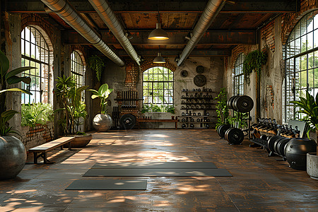 健身房展架木质地板的健身房背景