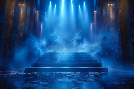 蓝色灯光奇幻之境的台阶背景