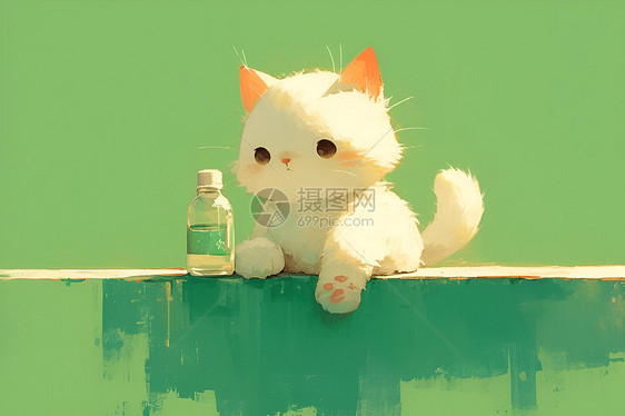 绘画的可爱白猫图片