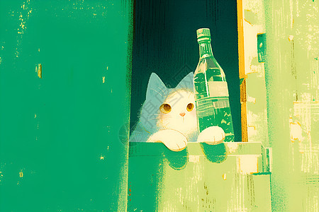 可爱的猫咪和瓶子图片