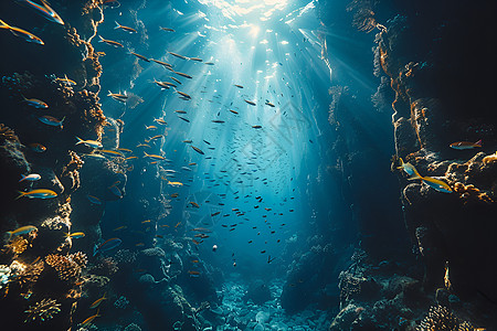 海底珊瑚大海海底的鱼群背景