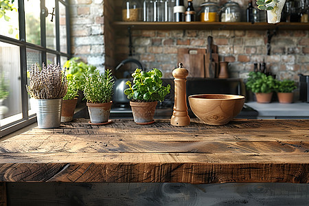 厨房内的木质餐桌图片