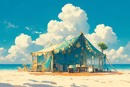 海滩上的美丽帐篷图片