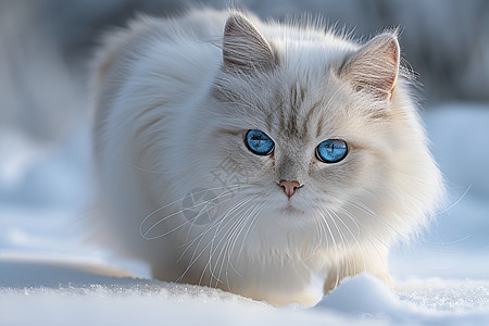 猫咪在雪地行走图片