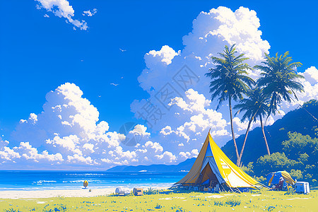 海边的帐篷风景图片