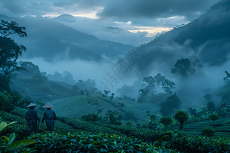 茶农山间夜晚劳作图片