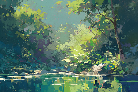 美丽的森林幽静的森林美景插画