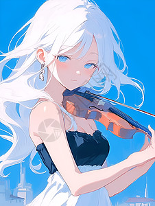 优雅的白发少女拉小提琴图片