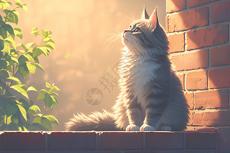 阳光下一只蓬松的猫咪图片