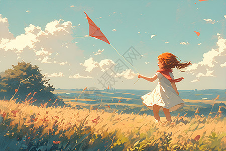 欢乐嬉戏放风筝的女孩背景图片