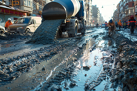 水泥正在施工的道路背景